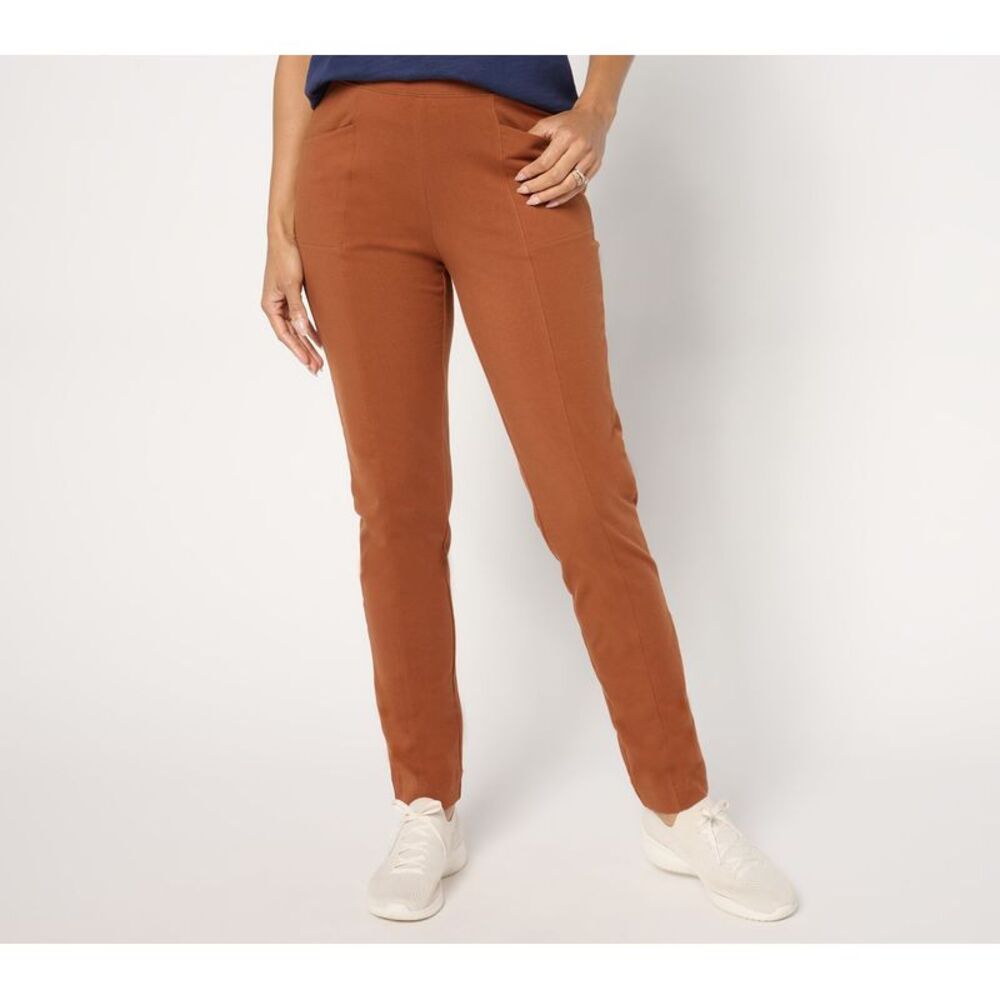 Denim & Co. Women's Petite Pants PXL Duo Any Day Slim Straight Pant Brown